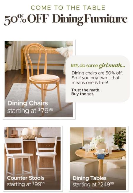 50% Off Dining Furniture
