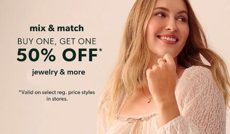 Buy One, Get One 50% off Jewelry and More