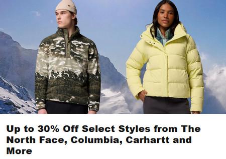 Up to 30% Off Select Styles from The North Face, Columbia, Carhartt and More