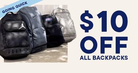 $10 off All Backpacks