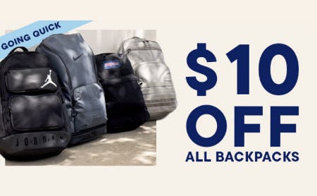 $10 off All Backpacks