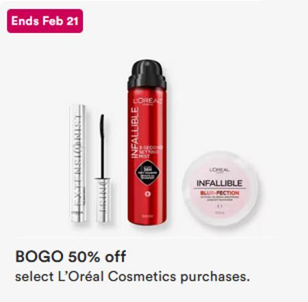 BOGO 50% off Select L'Oréal Cosmetics Purchases