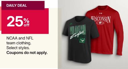25% Off NCAA and NFL Team Clothing