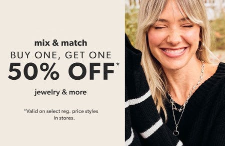 Buy One, Get One 50% off Jewelry and More