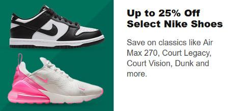Up to 25% off Select Nike Shoes
