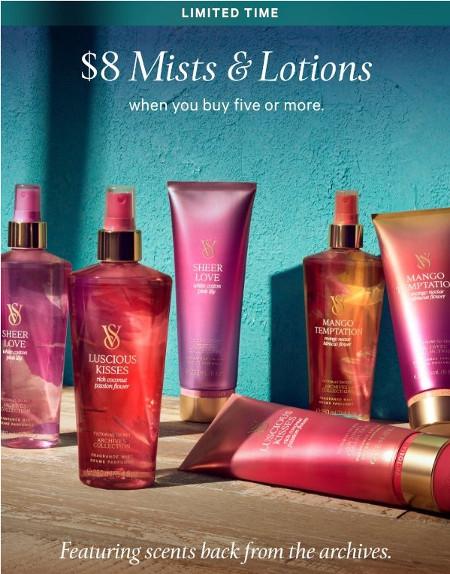 $8 Mists and Lotions When You Buy Five or More