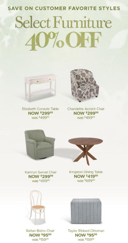 Select Furniture 40% Off