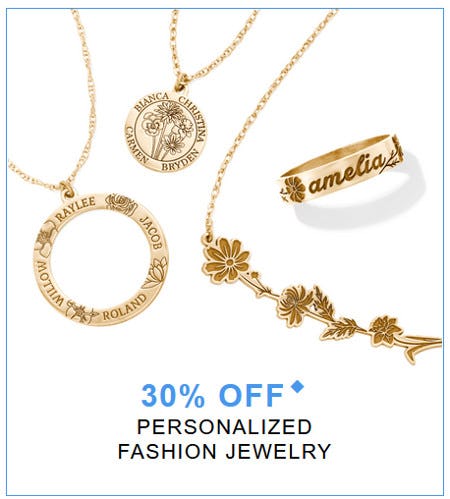 30% off Personalized Fashion Jewelry