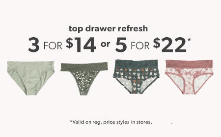 3 for $14 or 5 for $22 Panties
