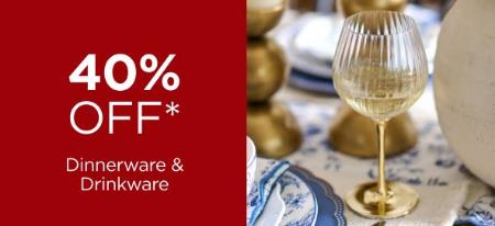 40% Off Dinnerware & Drinkware