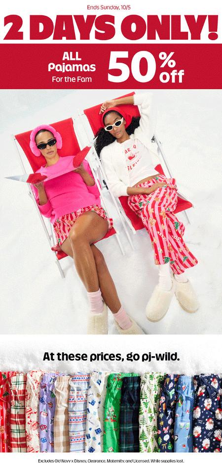 50% off All Pajamas for the Family