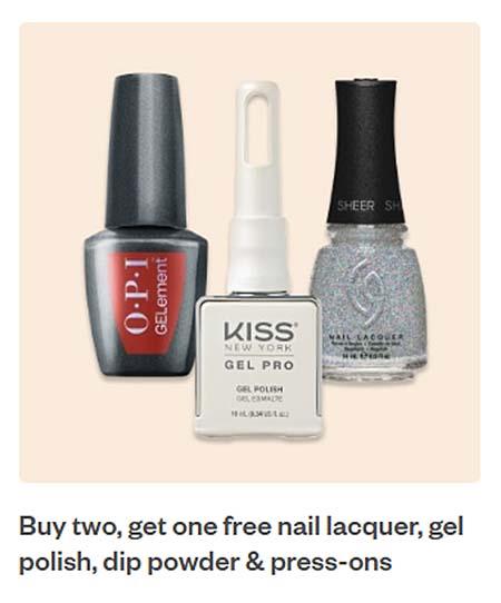 Buy Two, Get One Free Nail Lacquer, Gel Polish, Dip Powder & Press-Ons