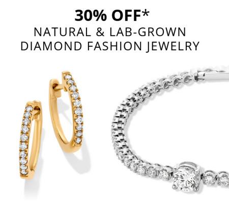 30% off Natural and Lab-Grown Diamond Fashion Jewelry