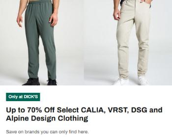 Up to 70% Off Select CALIA, VRST, DSG and Alpine Design Clothing