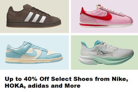 Up to 40% Off Select Shoes from Nike, HOKA, adidas and More
