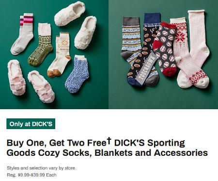Buy One, Get Two Free DICK'S Sporting Goods Cozy Socks, Blankets and Accessories