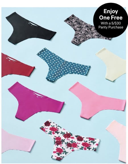 Enjoy One Free With a 5 for $30 Panty Purchase