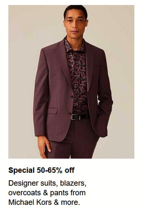 Special 50-65% off Designer Suits, Blazers, Overcoats and Pants From Michael Kors and More
