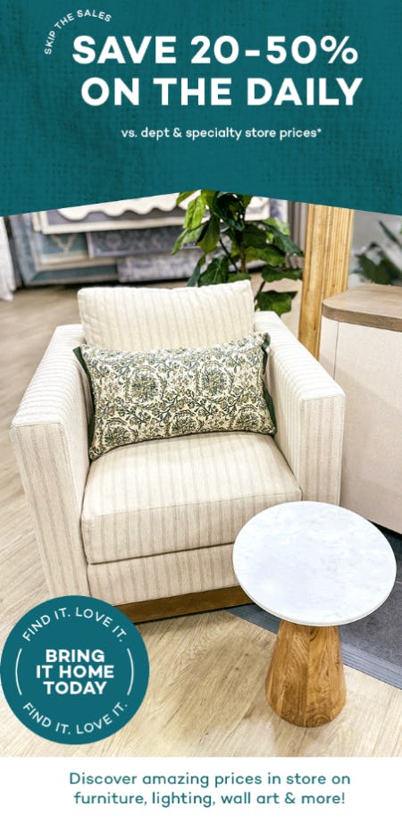 Save 20-50% Furniture, Lighting, Wall Art & More