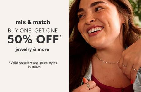 Buy One, Get One 50% off Jewelry and More