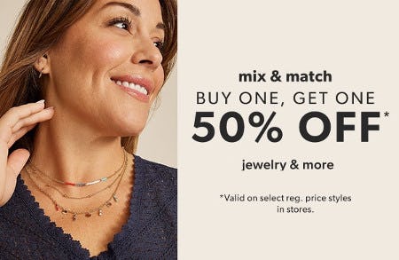 Buy One, Get One 50% off Jewelry and More