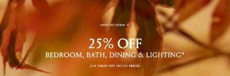 25% Off Bedroom, Bath, Dining & Lighting