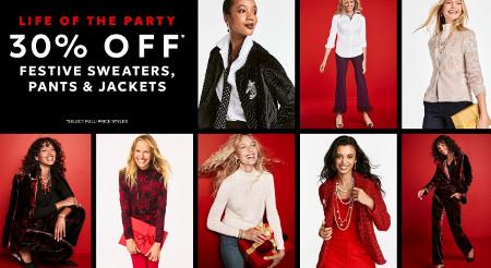 30% off Festive Sweaters, Pants and Jackets