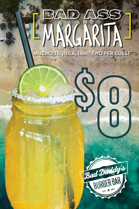 Half off appetizers 8pm to close!!!! $8 BADASS Margaritas all day everyday!!