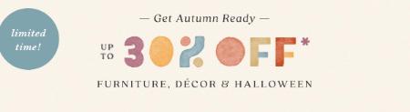 Up to 30% Off Furniture, Decor & Halloween