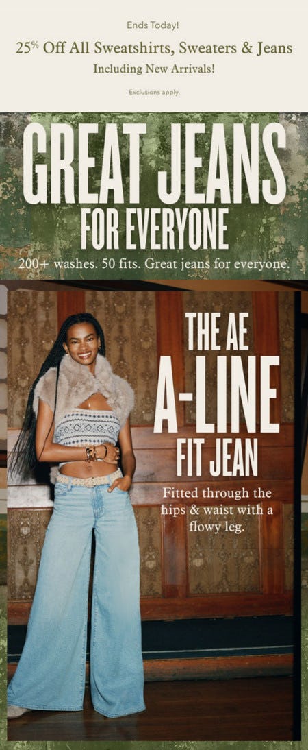 25% Off All Sweatshirts, Sweaters and Jeans