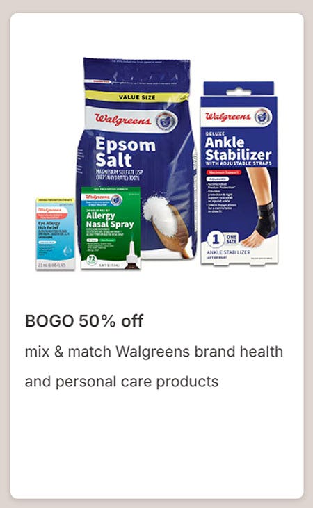 BOGO 50% Off Mix & Match Walgreens Brand Health and Personal Care Products
