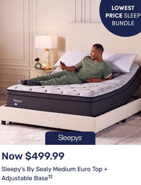 Now $499.99 Sleepy’s By Sealy Medium Euro Top Plus Adjustable Base