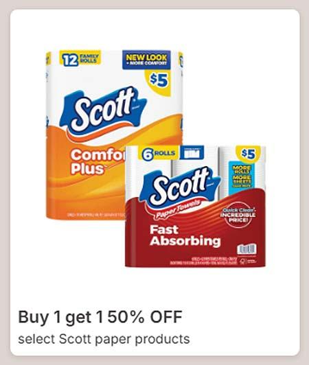 Buy 1 Get 1 50% Off Select Scott Paper Products
