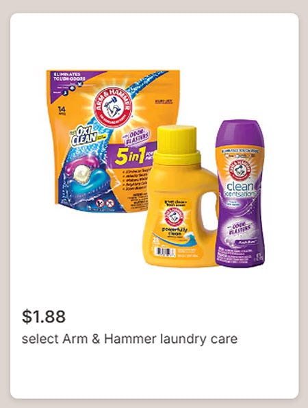 $1.88 Select Arm & Hammer Laundry Care