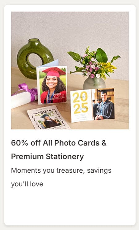 60% Off All Photo Cards & Premium Stationery