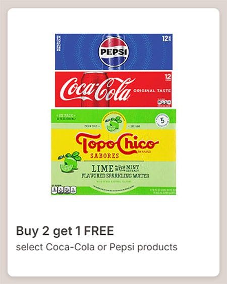 Buy 2 Get 1 Free Select Coca-Cola or Pepsi Products
