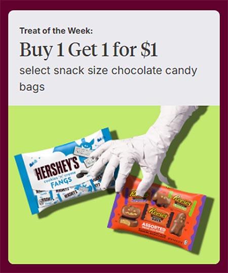 Buy 1 Get 1 For $1 Select Snack Size Chocolate Candy Bags
