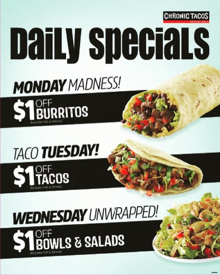Chronic Tacos Weekly Specials