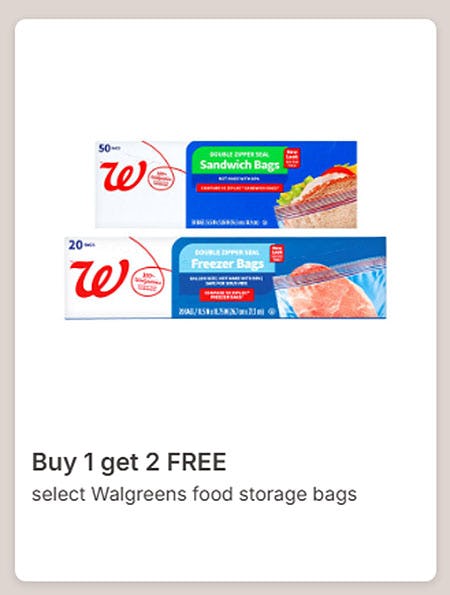 Buy 1 Get 2 Free Select Walgreens Food Storage Bags