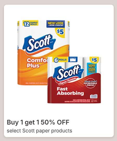 Buy 1 Get 1 50% Off Select Scott Paper Products