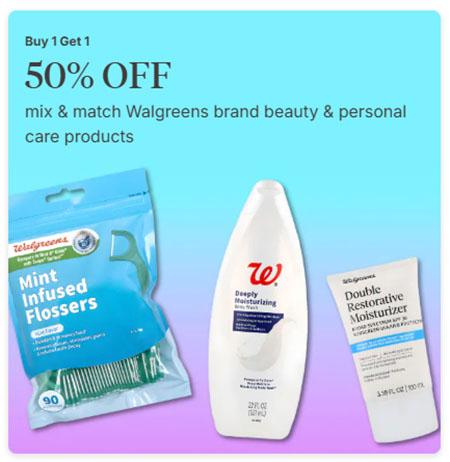 Buy 1 Get 1 50% Off Mix & Match Walgreens Brand Beauty & Personal Care Products