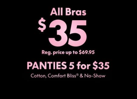 All Bras $35 and Panties 5 for $35