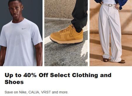 Up to 40% off Select Clothing and Shoes