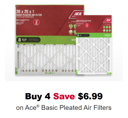 Save $6.99 on Ace® Basic Pleated Air Filters