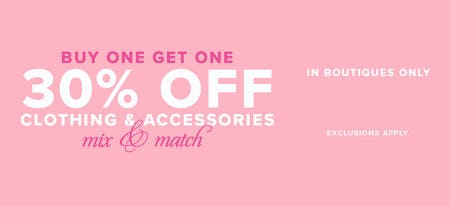 Buy One, Get One 30% off Clothing and Accessories