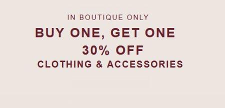 Buy One, Get One 30% off Clothing and Accessories