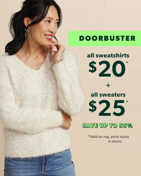 $20 Sweatshirts and $25 Sweaters