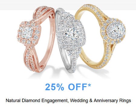 25% off Natural Diamond Engagement, Wedding and Anniversary Rings