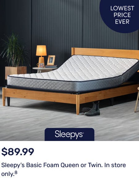 $89.99 Sleepy's Basic Foam Queen or Twin