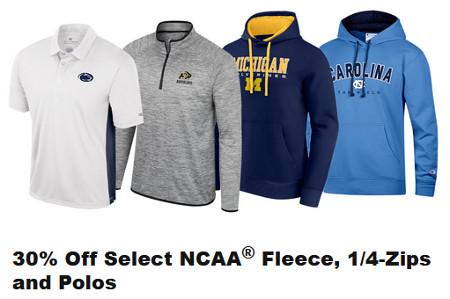 30% Off Select NCAA Fleece, 1/4-Zips and Polos